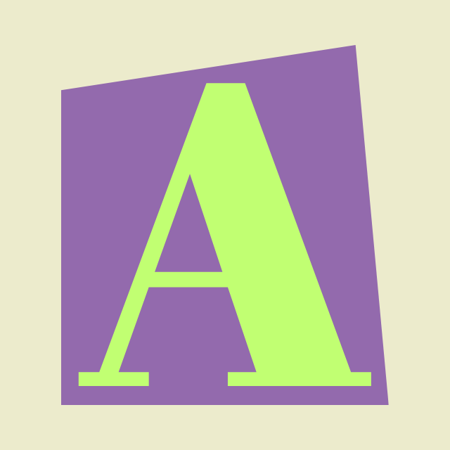 Image of a large green letter "A" on a purple background, representing the BU Resource Center at Bryan University.