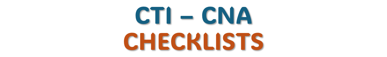The image shows the text CTI CNA Checklists in blue and orange.