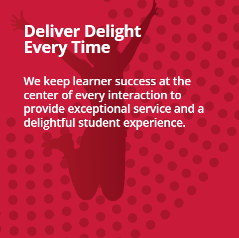 Silhouette of a person jumping in celebration with text about delivering delightful student experiences.