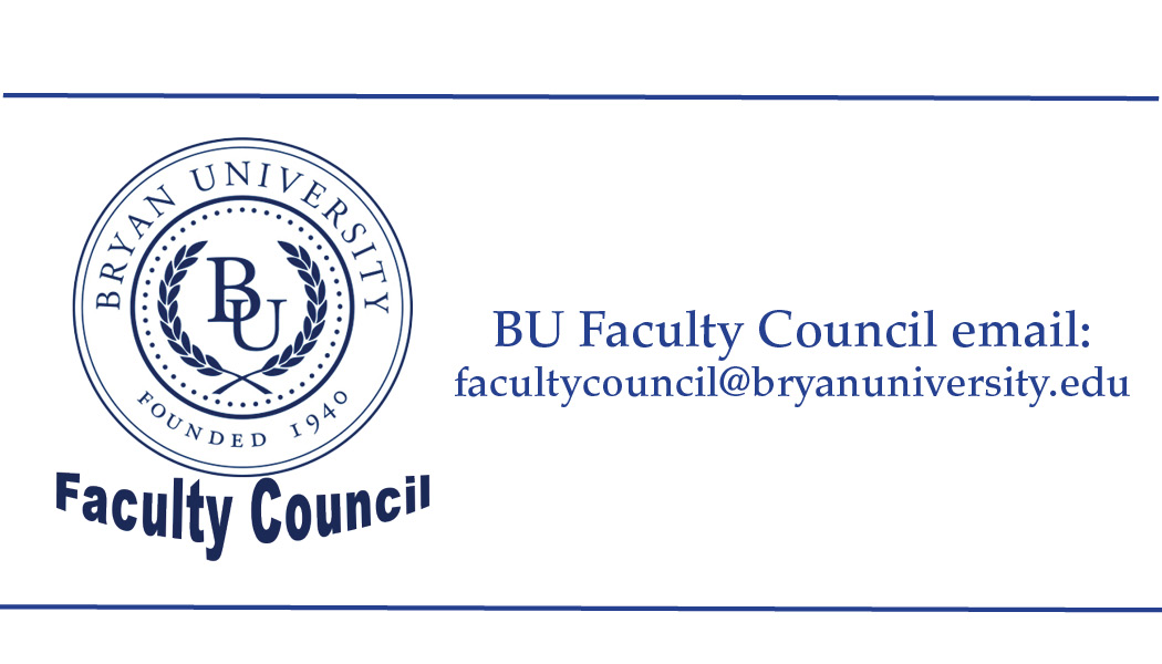 Image of Bryan University Faculty Council logo and contact email for faculty communication.