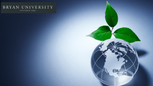 Digital globe with green leaves, ideal as a Zoom background for environmental or global topics, representing sustainability and worldwide connectivity.