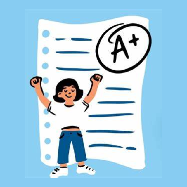 Student celebrating a high grade on a paper with an A+ at BU Resource Center, emphasizing effective feedback and academic success.