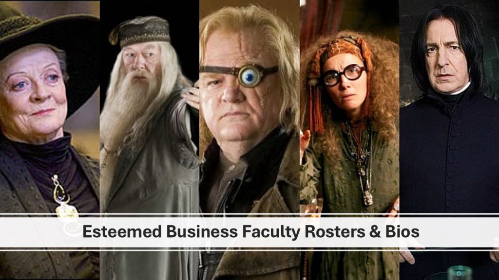 Group photo of Harry Potter characters including Professor McGonagall, Albus Dumbledore, Harry Potter, Hermione Granger, and Severus Snape from the Harry Potter series.