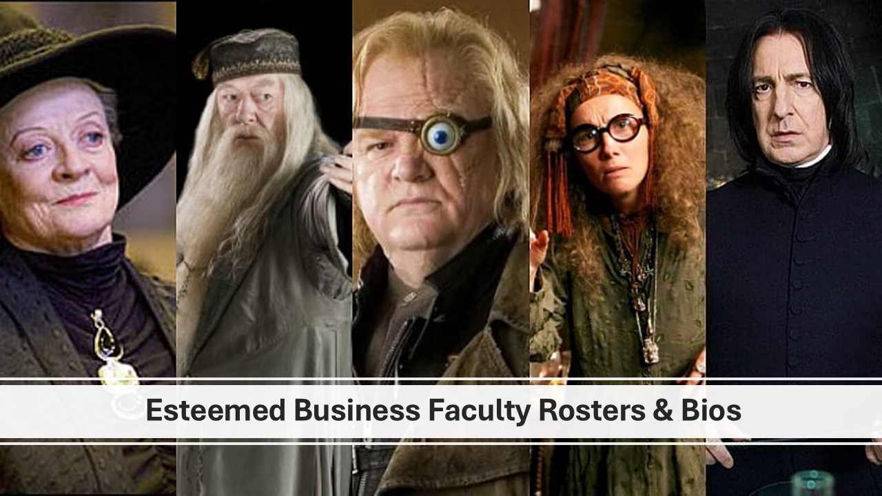 Group photo of Harry Potter characters including Professor McGonagall, Albus Dumbledore, Harry Potter, Hermione Granger, and Severus Snape from the Harry Potter series.