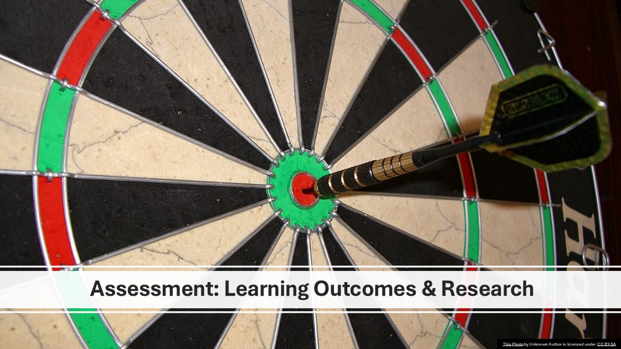 Dart hitting the bullseye on a dartboard, symbolizing achievement in learning outcomes and research at BU Resource Center.