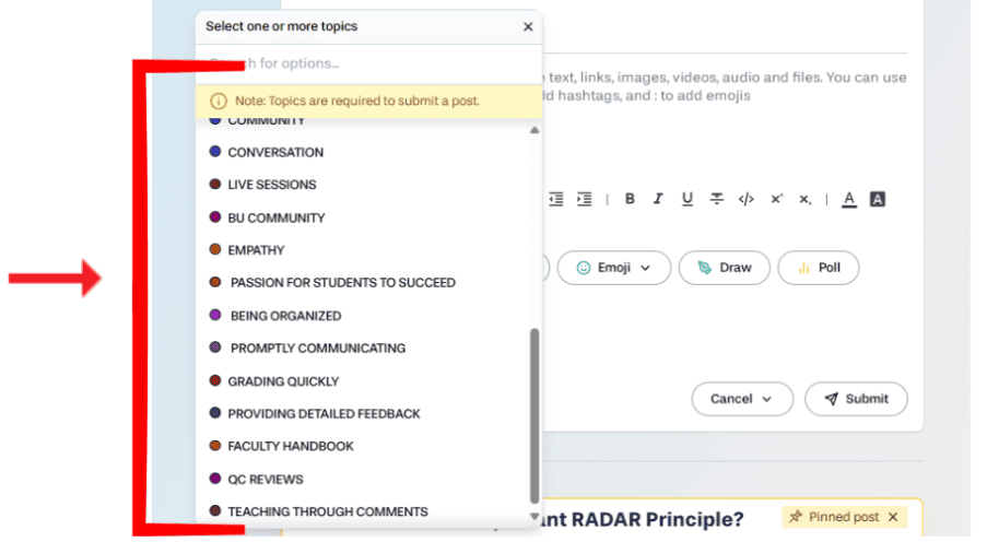 topics drop-down