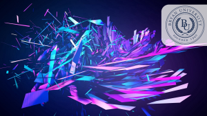 Vibrant abstract digital art background featuring dynamic neon light streaks in purple, blue, and pink for professional Zoom meetings at Bryan University.