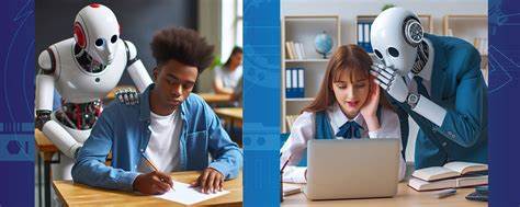 Students studying with AI assistance at BU Resource Center, highlighting the importance of academic integrity and responsible AI use in education.