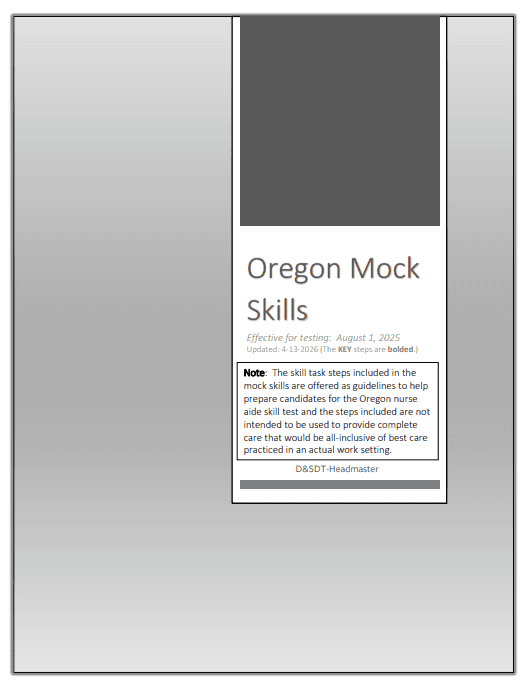 Oregon Mock Skills test guide at BU Resource Center, providing guidelines for effective practice and assessment in a mock skills testing environment.