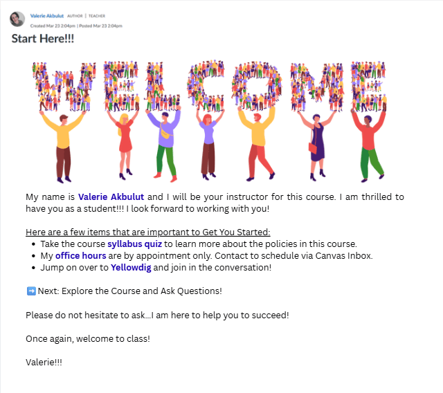 BU Resource Center for Welcome Announcement Template.